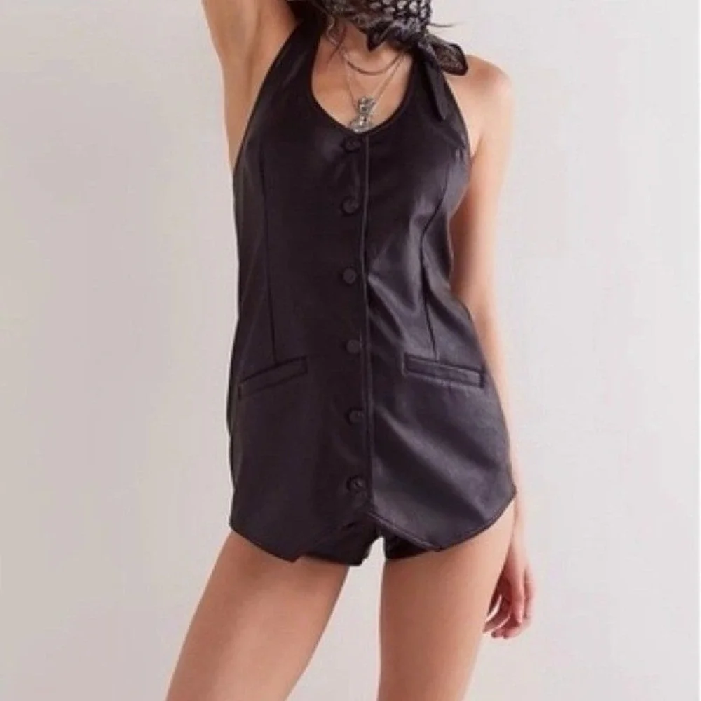 Free People We The FreeVegan Leather Counter Culture Playsuit OB2146497 XS